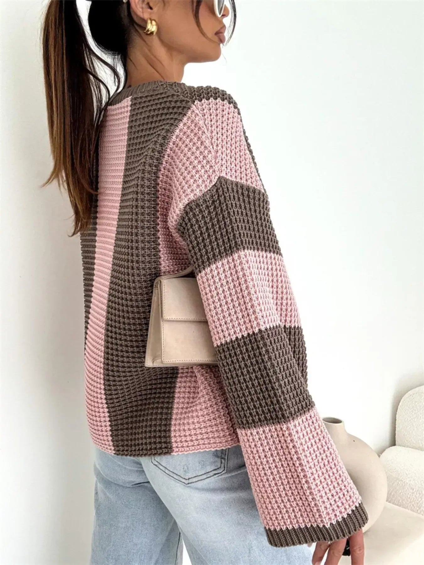 Color Block Long Sleeve Sweater for Women