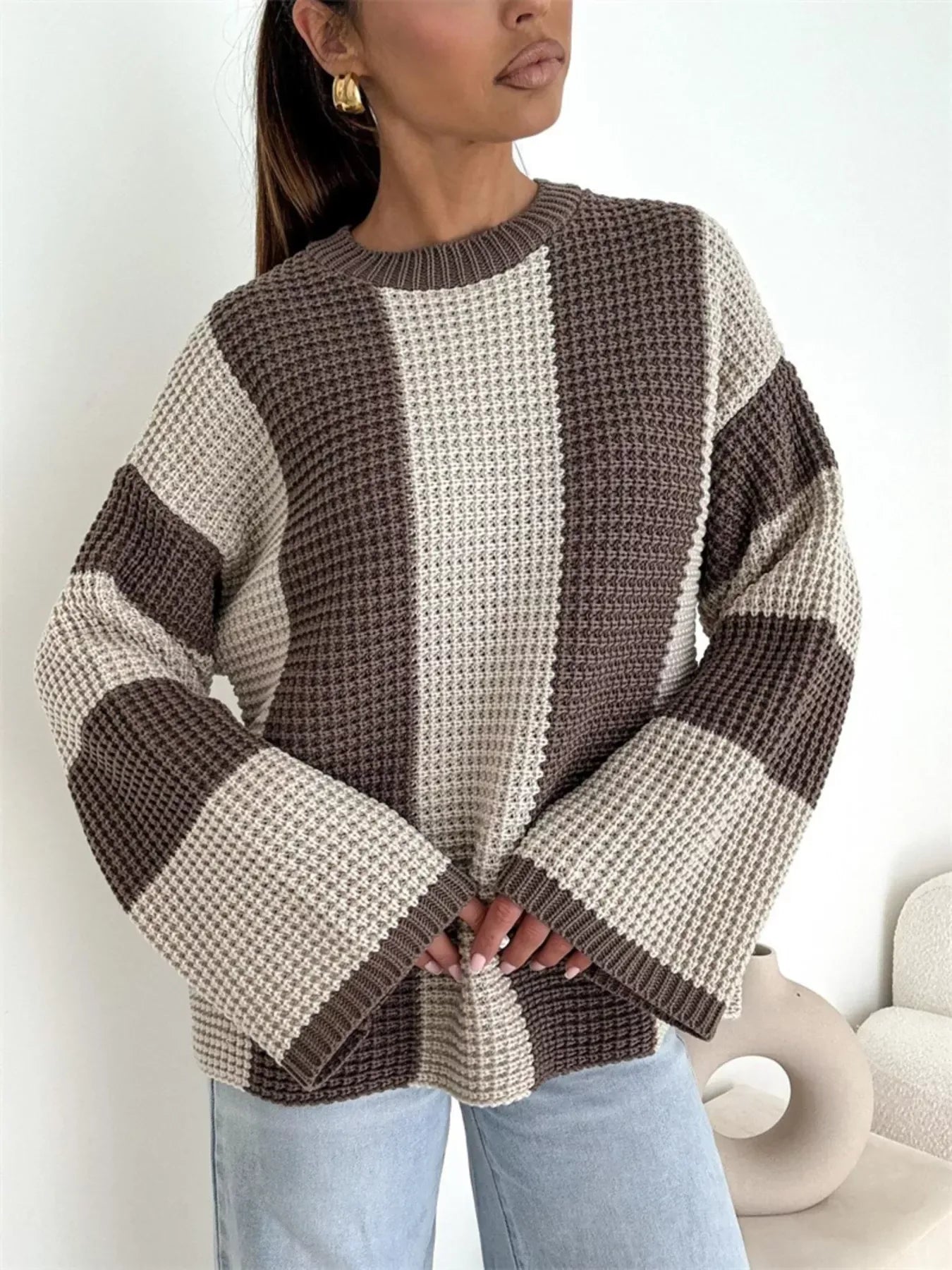 Color Block Long Sleeve Sweater for Women