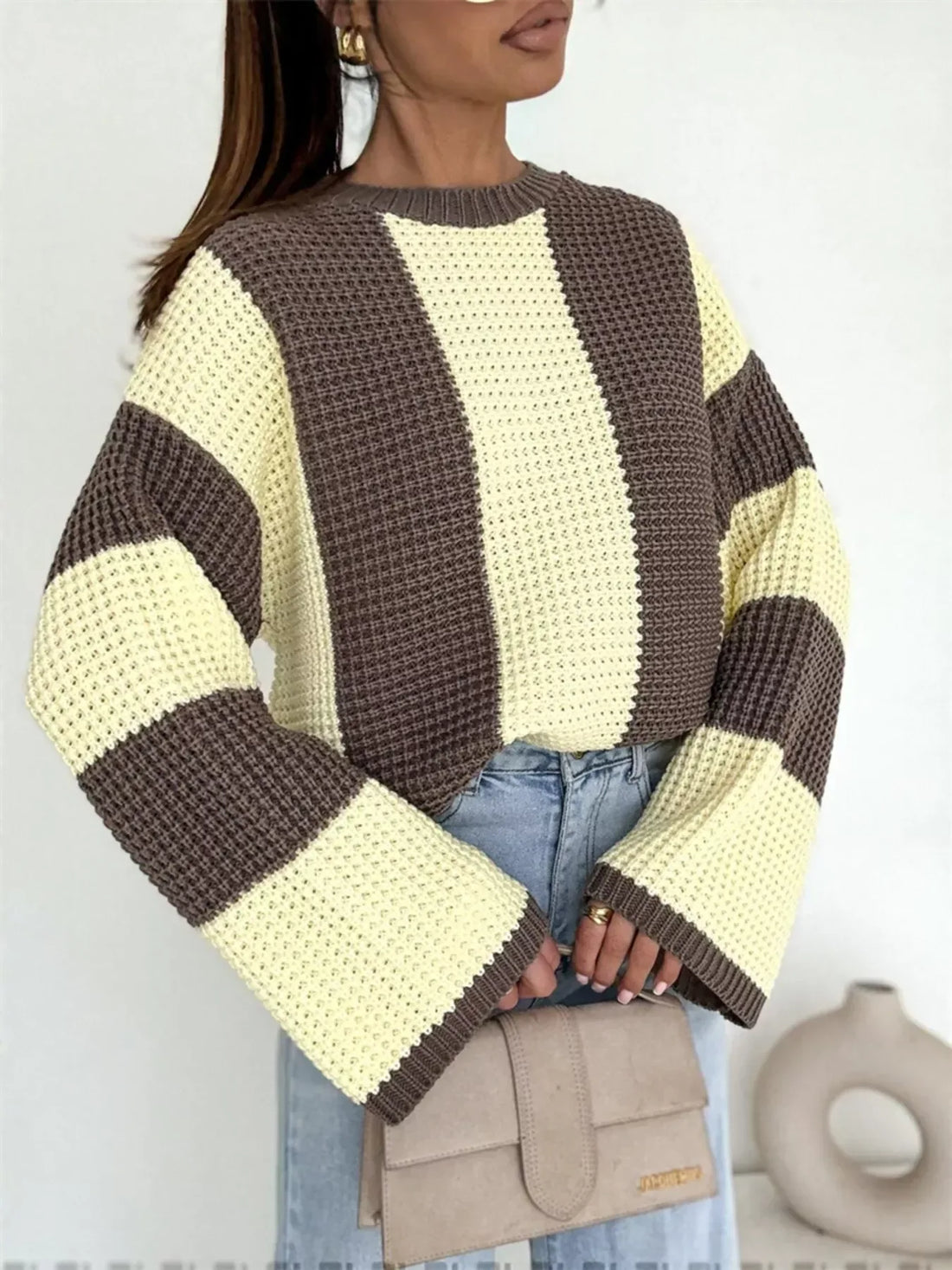 Color Block Long Sleeve Sweater for Women