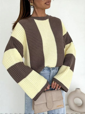 Color Block Long Sleeve Sweater for Women