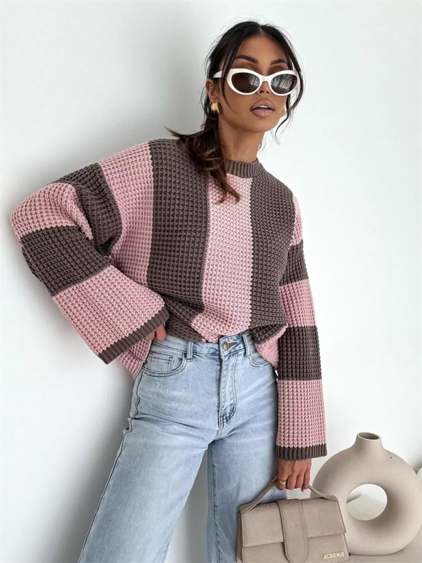 Color Block Long Sleeve Sweater for Women