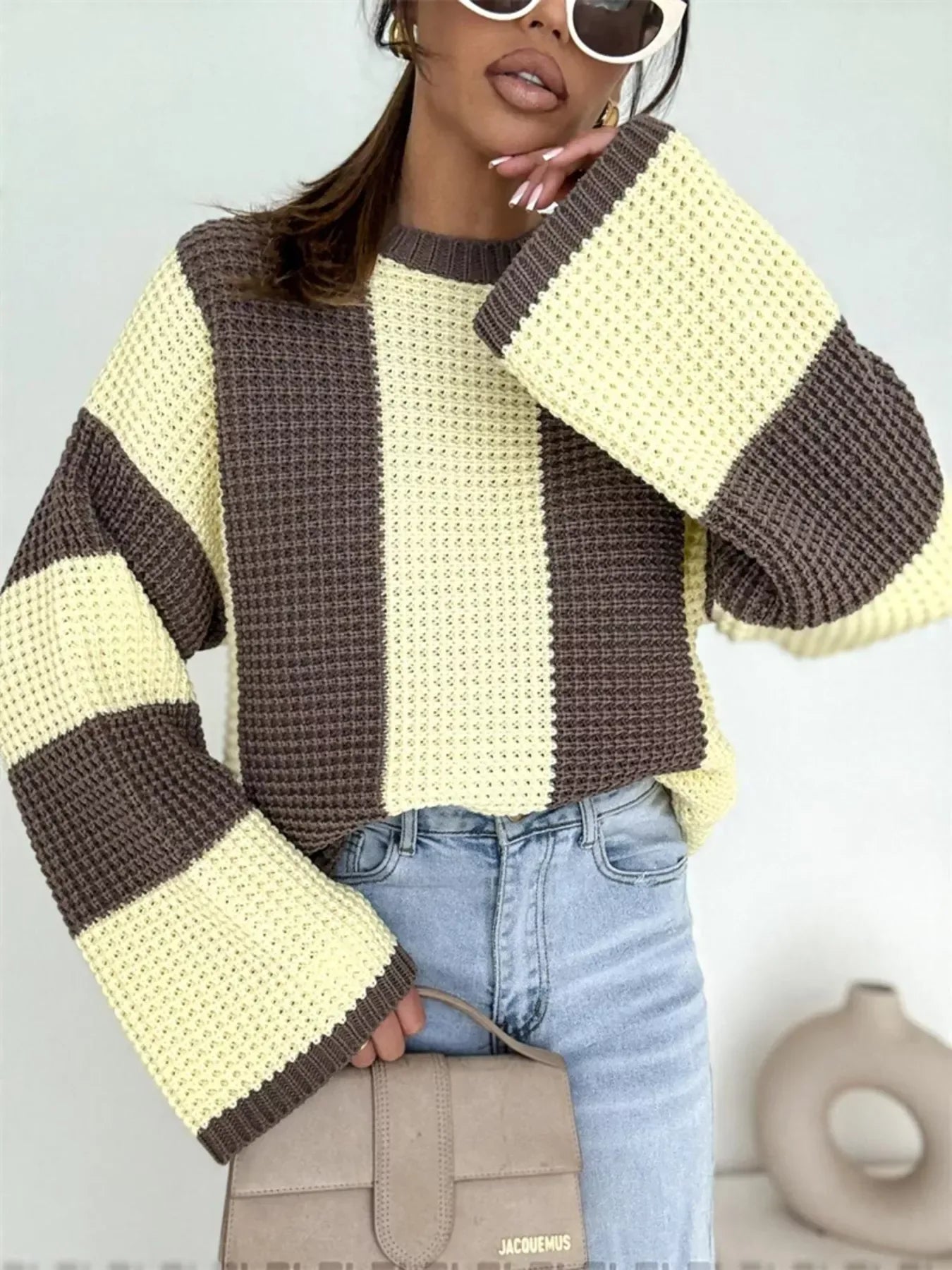 Color Block Long Sleeve Sweater for Women