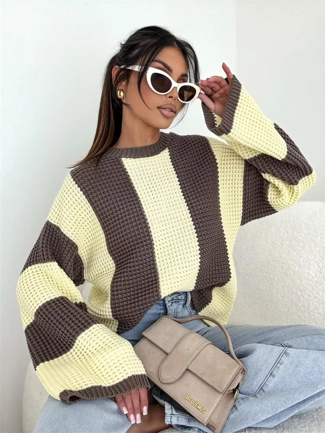 Color Block Long Sleeve Sweater for Women