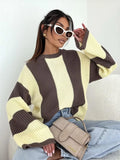 Color Block Long Sleeve Sweater for Women