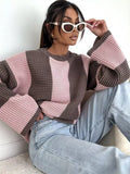 Color Block Long Sleeve Sweater for Women Pink / S