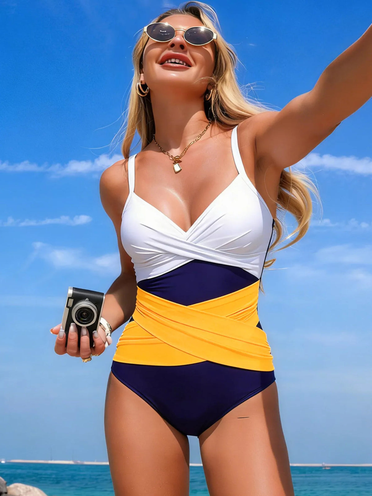 Color Block One Piece Swimsuit