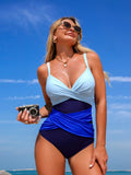 Color Block One-Piece Swimsuit Royal Blue / S