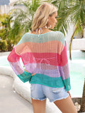 Color Block Openwork Boat Neck Swim Cover-Up