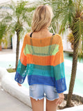 Color Block Openwork Boat Neck Swim Cover-Up