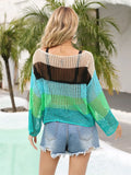 Color Block Openwork Boat Neck Swim Cover-Up