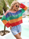 Color Block Openwork Boat Neck Swim Cover-Up