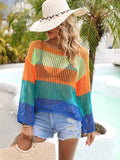Color Block Openwork Boat Neck Swim Cover-Up