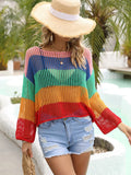 Color Block Openwork Boat Neck Swim Cover-Up