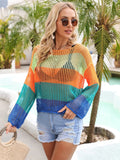 Color Block Openwork Boat Neck Swim Cover-Up