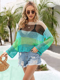 Color Block Openwork Boat Neck Swim Cover-Up