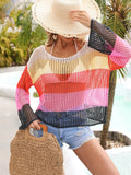 Color Block Openwork Boat Neck Swim Cover-Up
