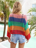 Color Block Openwork Boat Neck Swim Cover-Up