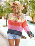 Color Block Openwork Boat Neck Swim Cover-Up