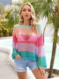 Color Block Openwork Boat Neck Swim Cover-Up Lavender / S