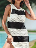Color Block Openwork Sleeveless Cutout Back Cover-Up