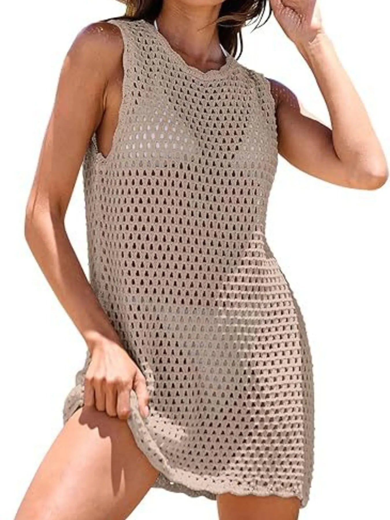 Color Block Openwork Sleeveless Cutout Back Cover-Up