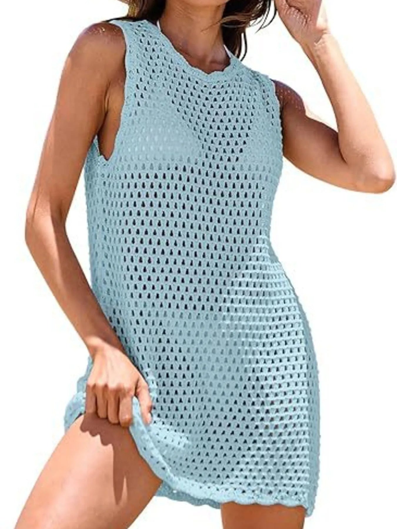Color Block Openwork Sleeveless Cutout Back Cover-Up