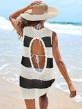 Color Block Openwork Sleeveless Cutout Back Cover-Up Black & White / S