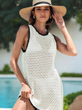 Color Block Openwork Sleeveless Cutout Back Cover-Up White / S