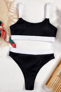 Color Block Scoop Neck Bikini Set Black / S