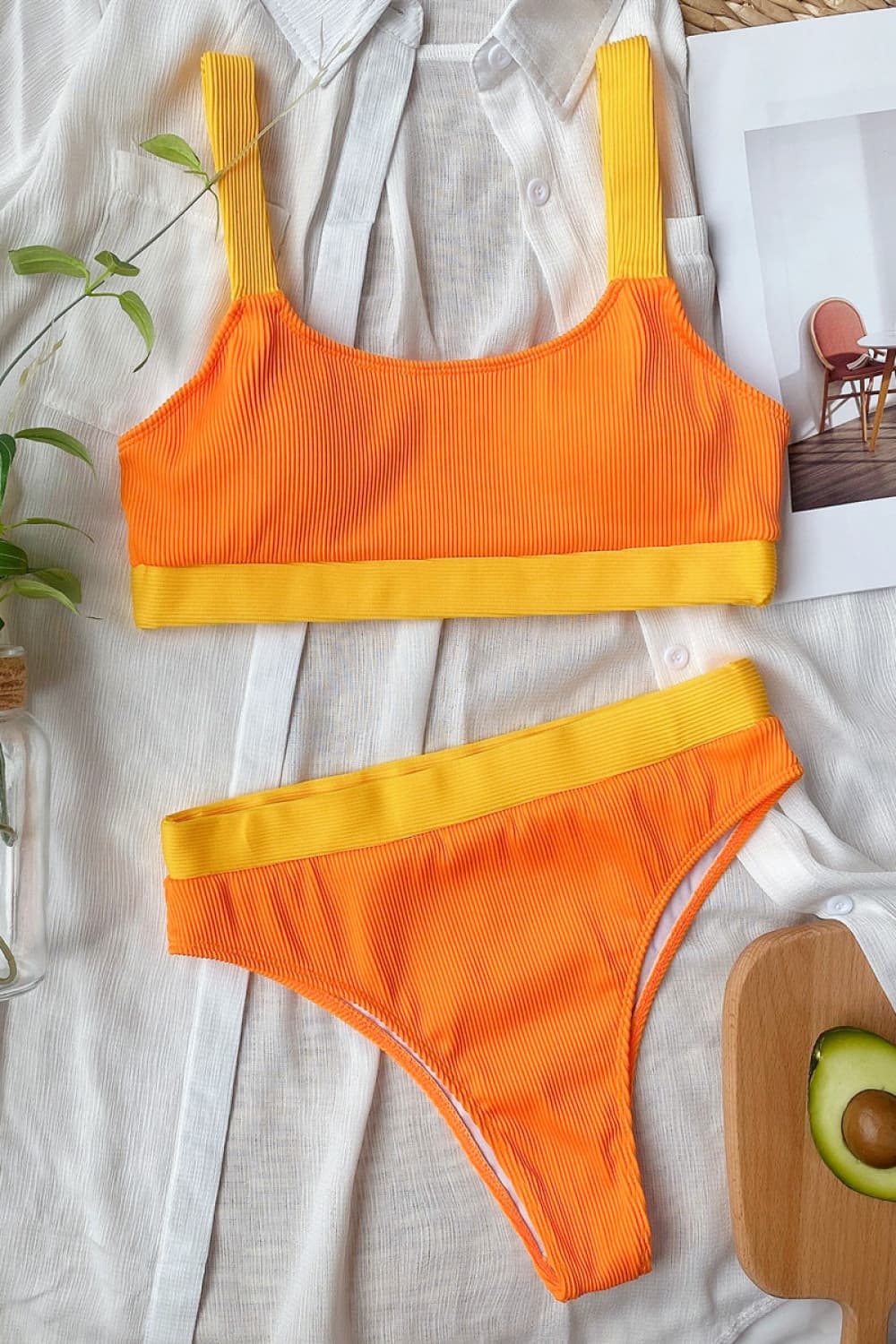 Color Block Scoop Neck Bikini Set Tangerine / S