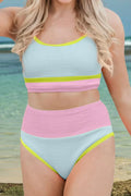 Color Block Scoop Neck Swim Set Mint Blue / S