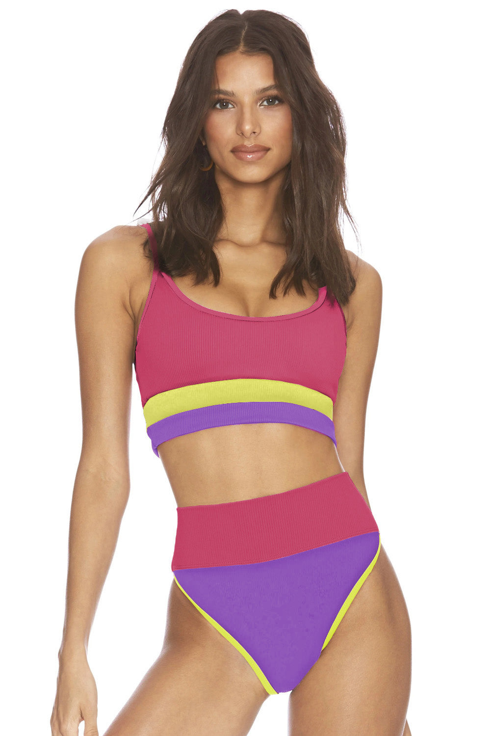 Color Block Spaghetti Strap Two-Piece Swim Set Strawberry / S