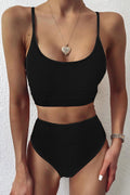 Color Block Spaghetti Strap Two-Piece Swim Set Black / S