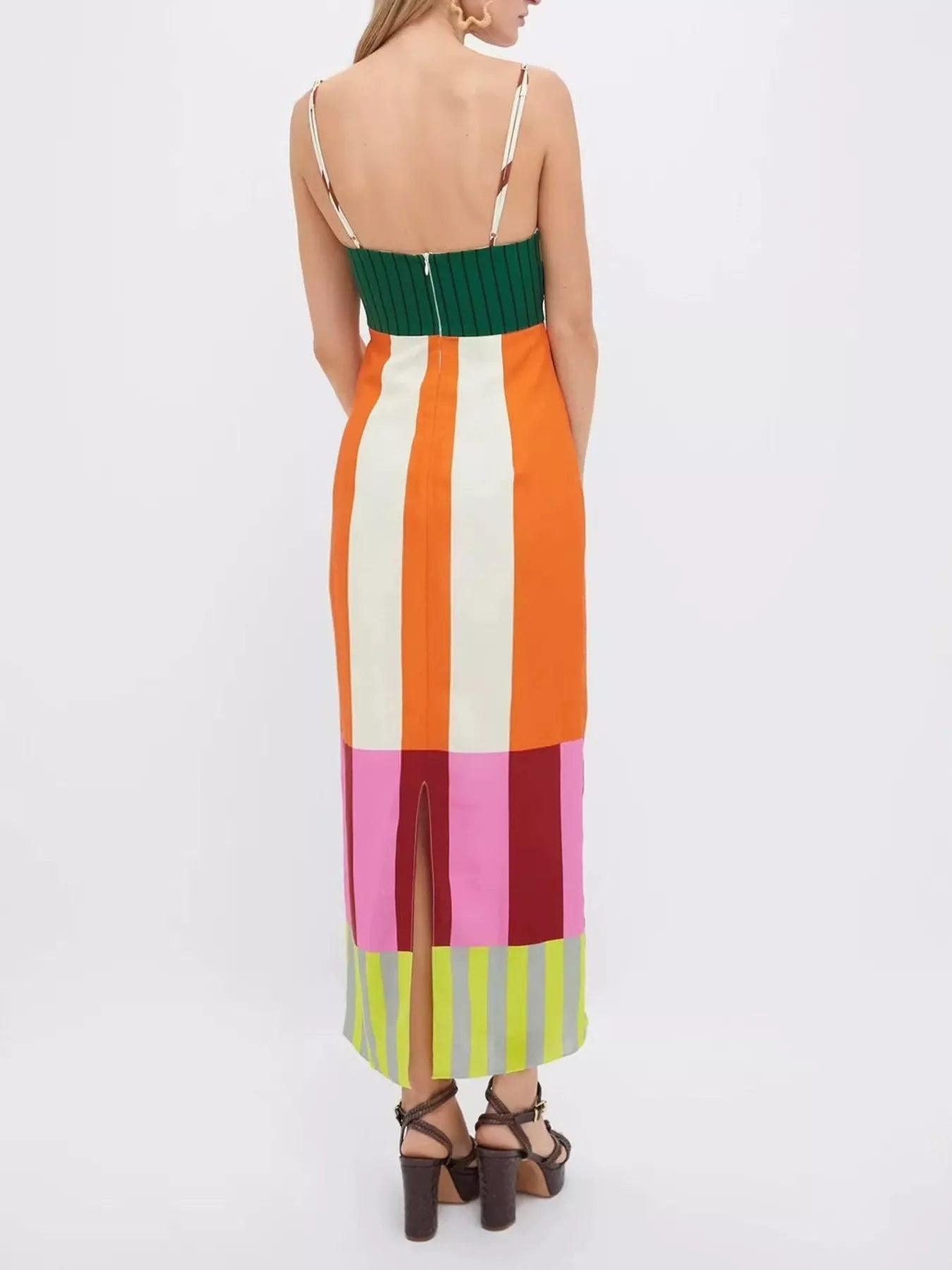 Color-Block Striped Spaghetti-Strap Midi Dress - product view 4