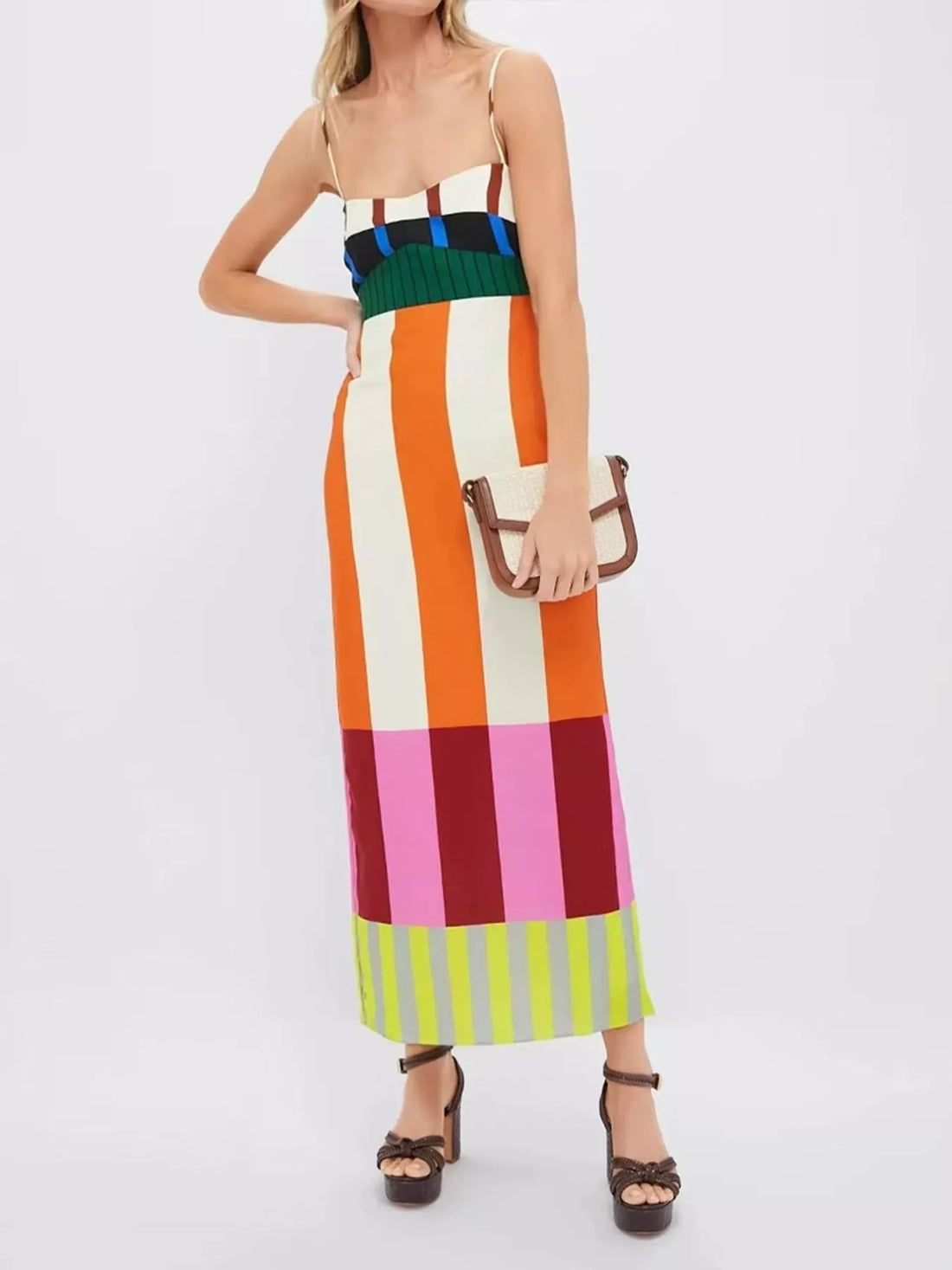 Color-Block Striped Spaghetti-Strap Midi Dress - product view 1