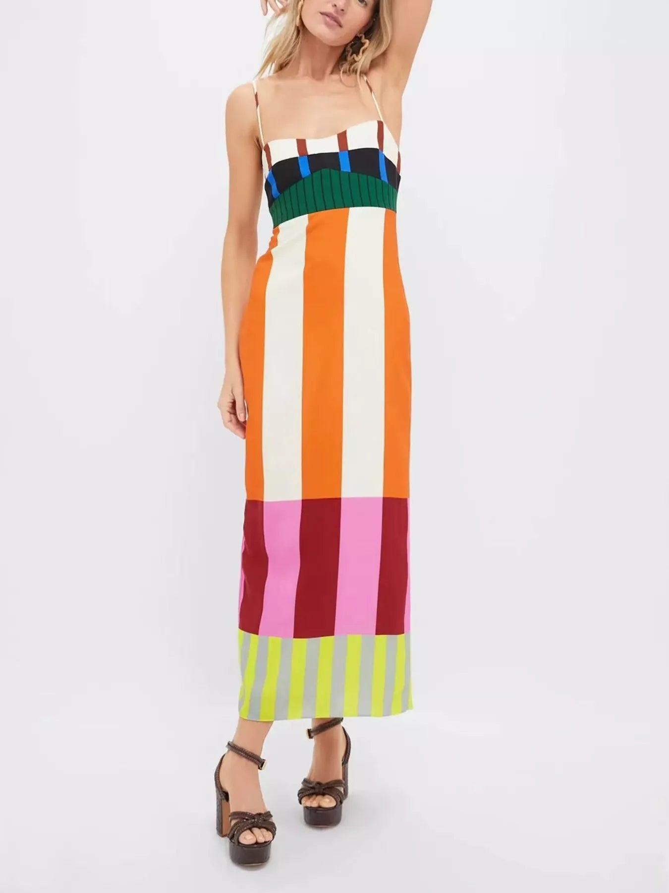 Color-Block Striped Spaghetti-Strap Midi Dress - product view 2