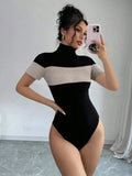 Turtleneck Ribbed Bodysuit Black / XS