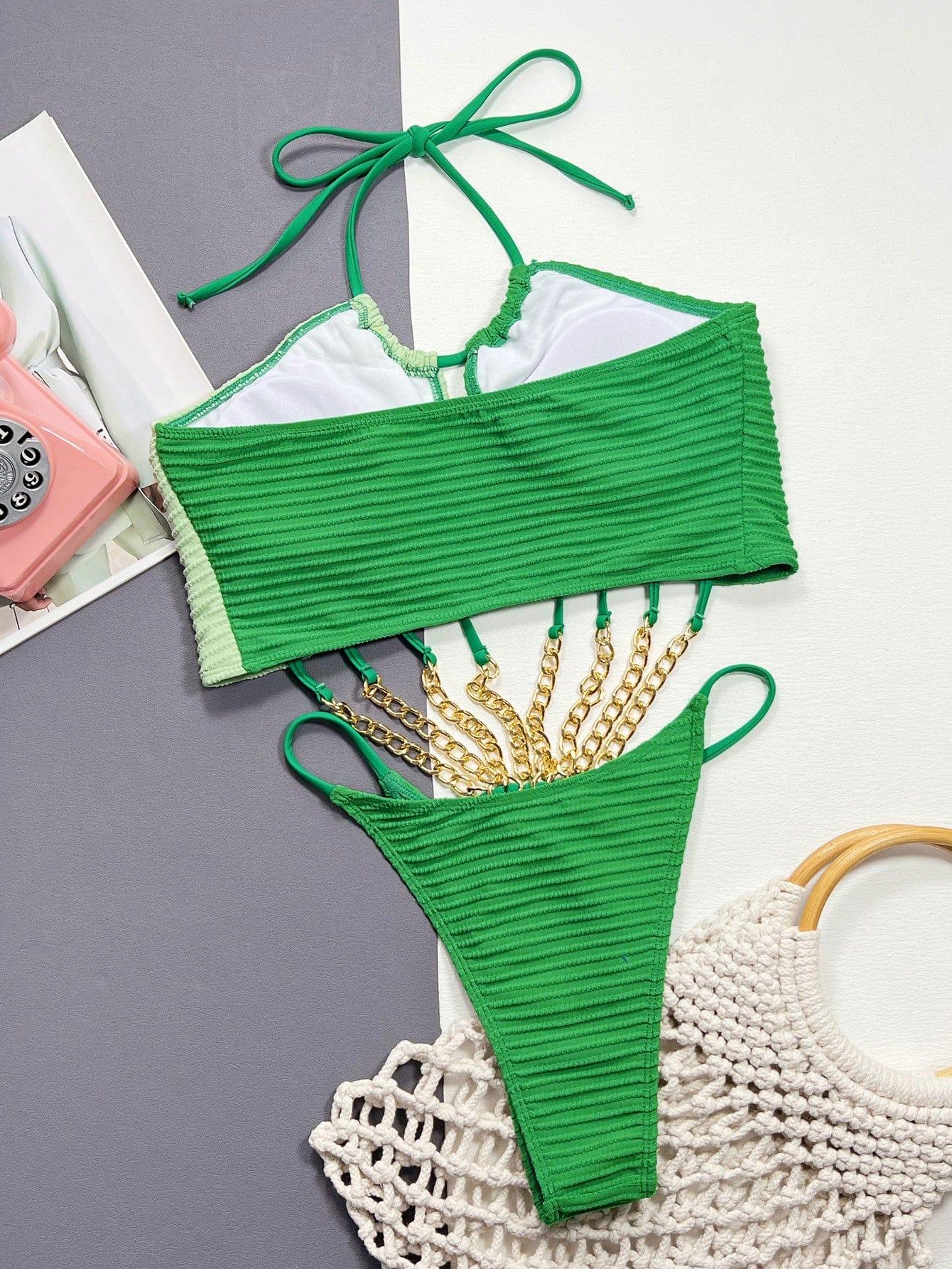 Halter Neck Chain One-Piece Swimsuit