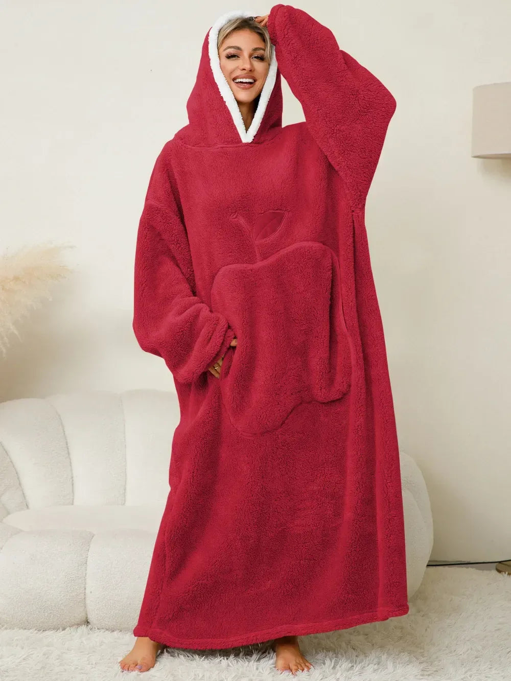 Contrast Hooded Lounge Dress for Women Burgundy / One Size