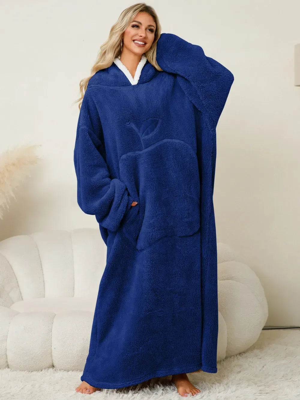 Contrast Hooded Lounge Dress for Women Navy / One Size