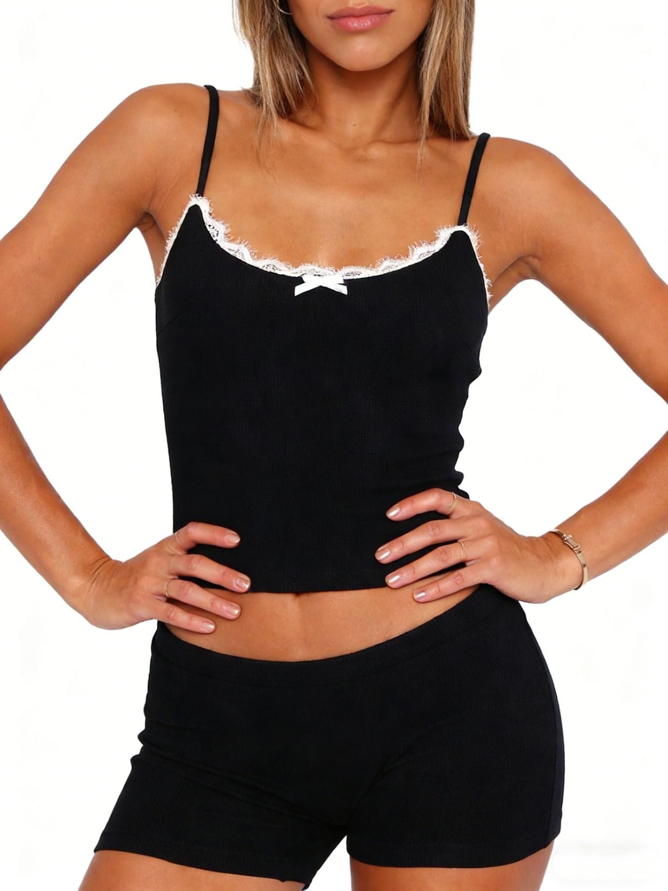 Contrast Trim Cami and Shorts Set