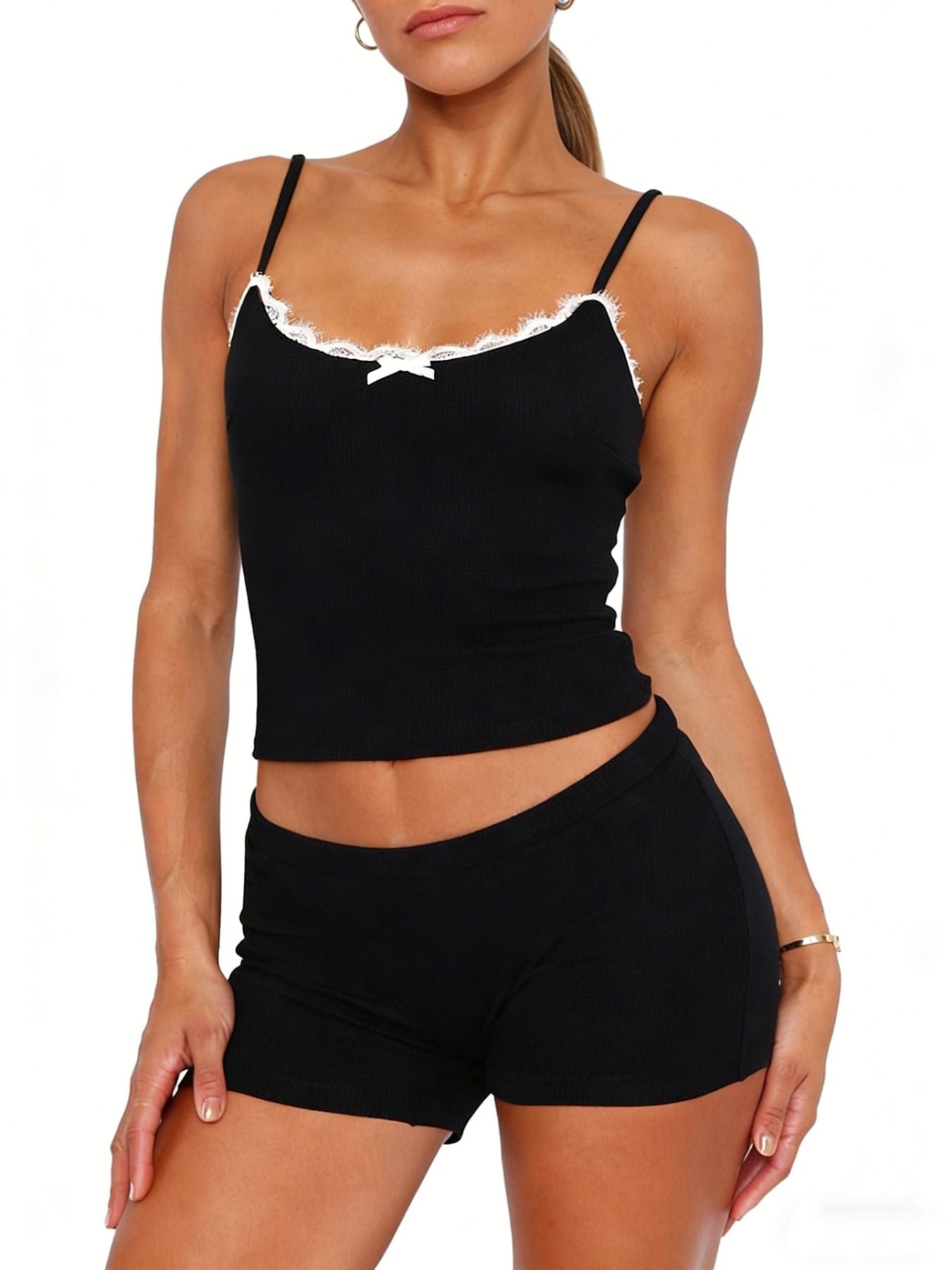 Contrast Trim Cami and Shorts Set
