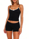 Contrast Trim Cami and Shorts Set Black / S