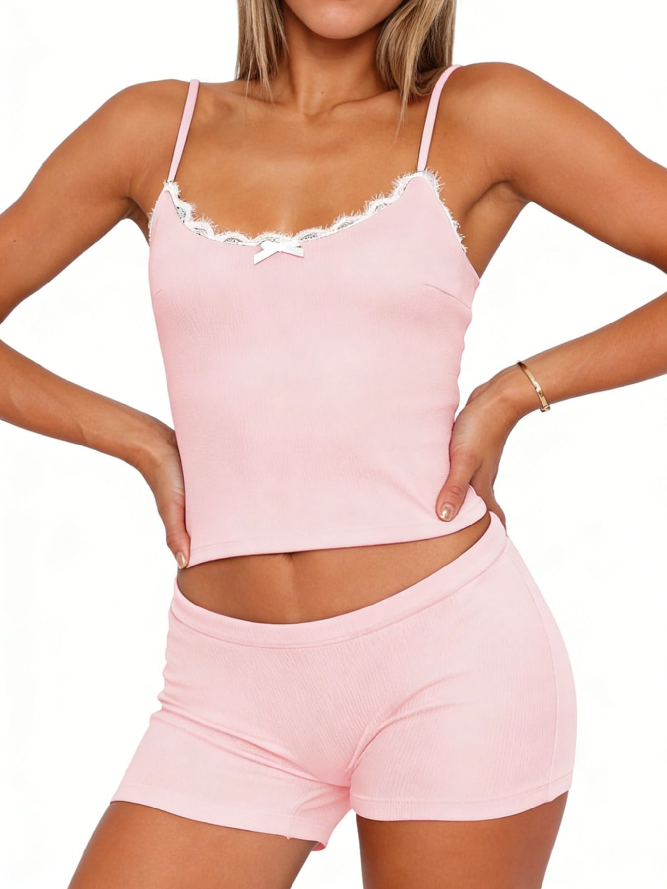 Contrast Trim Cami and Shorts Set Blush Pink / S