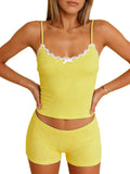 Contrast Trim Cami and Shorts Set Chartreuse / S