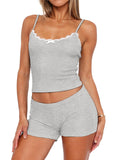 Contrast Trim Cami and Shorts Set Light Gray / S