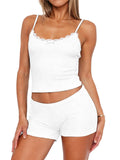 Contrast Trim Cami and Shorts Set White / S