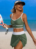 Contrast Trim Drawstring Swim Set