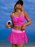 Contrast Trim Drawstring Swim Set