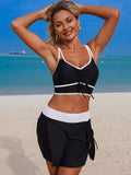 Contrast Trim Drawstring Swim Set Black / S